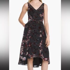 White House Black Market Black Floral Velvet 90s Inspired Formal Midi Dress